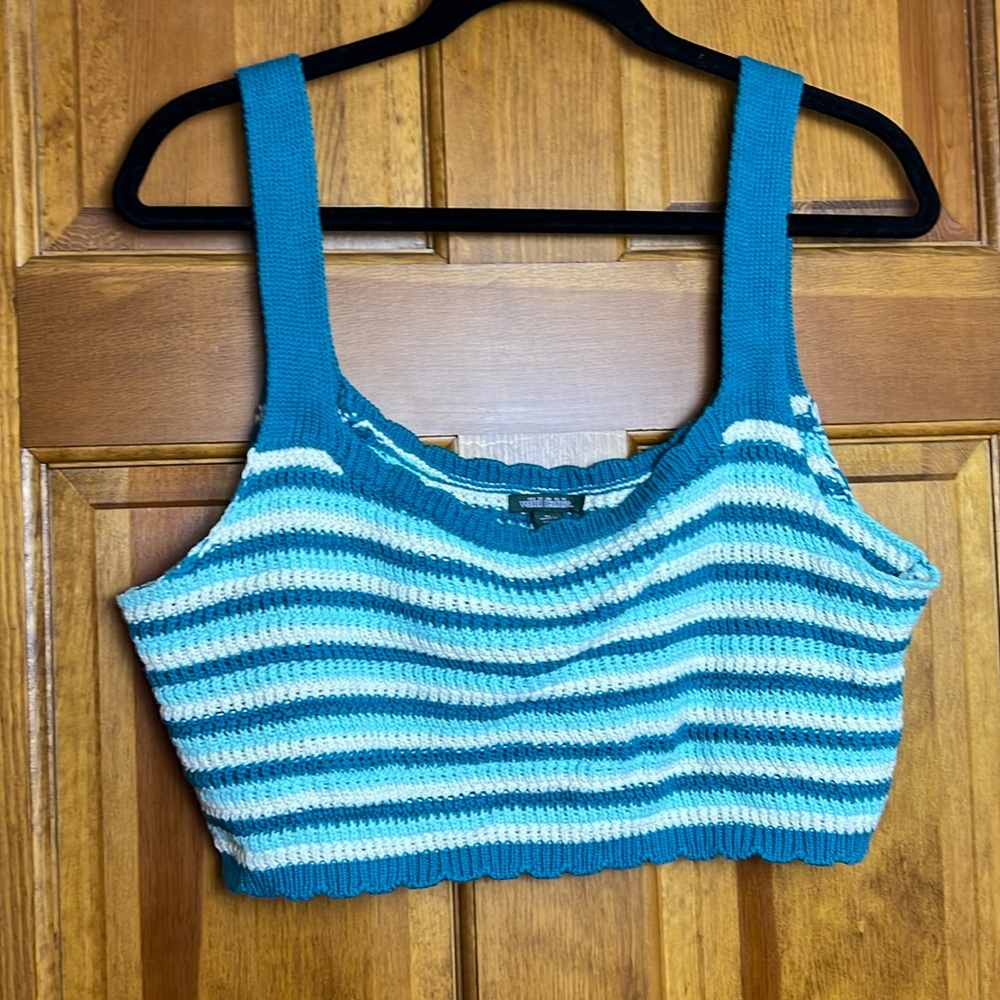 Women's Wild Fable Knit Crop Top Blue with White Size XL